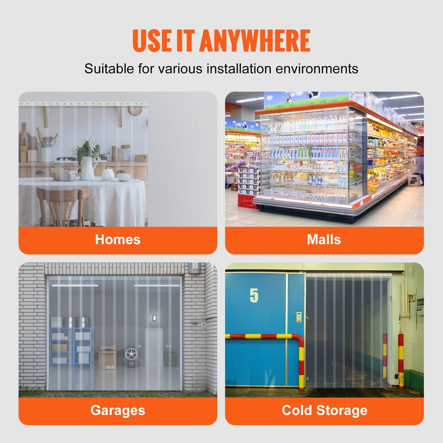 VEVOR Strip Curtain, 75' Length x 8" Width x 0.08" Thickness, Clear PVC Smooth Curtain Strip Door Bulk Roll, Plastic Door Strips for Doorways of Supermarket, Garage, Warehouse, Barn, Pet Animal House
