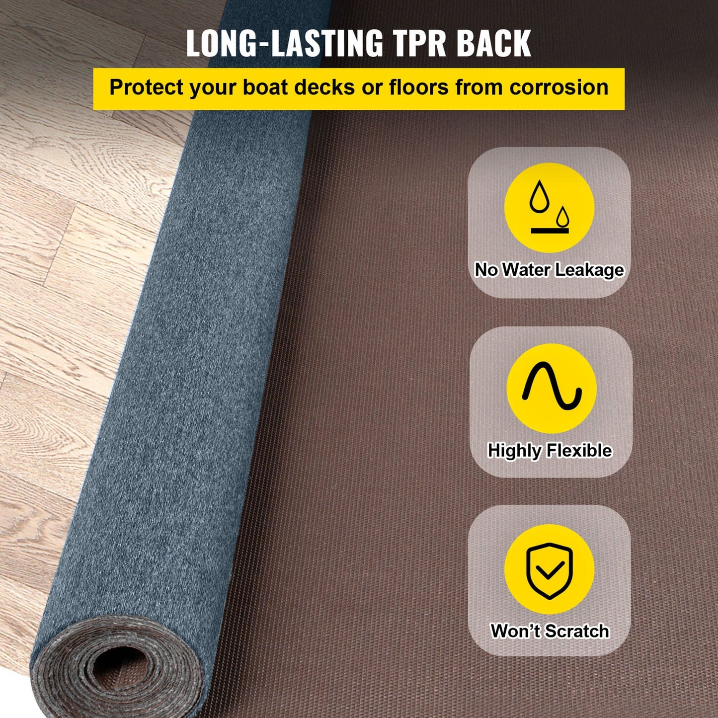 VEVOR Gray Marine Carpet 6 ft x 39.3 ft Marine Carpeting Marine Grade Carpet for Boats with Waterproof Back Outdoor Rug for Patio Porch Deck Garage Outdoor Area Rug Runner Anti-Slide Porch Rug,1.8x12m