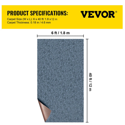 VEVOR Gray Marine Carpet 6 ft x 39.3 ft Marine Carpeting Marine Grade Carpet for Boats with Waterproof Back Outdoor Rug for Patio Porch Deck Garage Outdoor Area Rug Runner Anti-Slide Porch Rug,1.8x12m