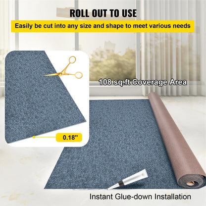 VEVOR Marine Carpet 6x13ft Boat Area Rug Roll Cutpile In/Outdoor Patio Deck Gray, 1.8x4m