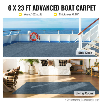 VEVOR Gray Marine Carpet 6 ft x 23 ft Boat Carpet Rugs Indoor Outdoor Rugs for Patio Deck Anti-Slide TPR Water-Proof Back Cut Outdoor Marine Carpeting Easy Clean Outdoor Carpet Roll