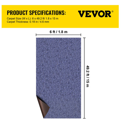 VEVOR Deep Blue Marine Carpet 6 ft x 49.2 ft Marine Carpeting Marine Grade Carpet for Boats with Waterproof Back Outdoor Rug for Patio Porch Deck Garage Outdoor Area Rug Runner Non-Slide Porch Rug