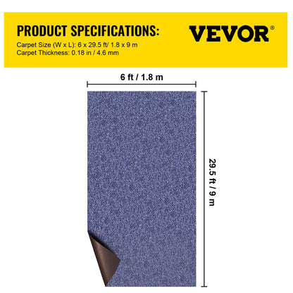 VEVOR Deep Blue Marine Carpet 6 ft x 29.5 ft Marine Carpeting Marine Grade Carpet for Boats with Waterproof Back Outdoor Rug for Patio Porch Deck Garage Outdoor Area Rug Runner Non-Slide Porch Rug, 1.8x9m