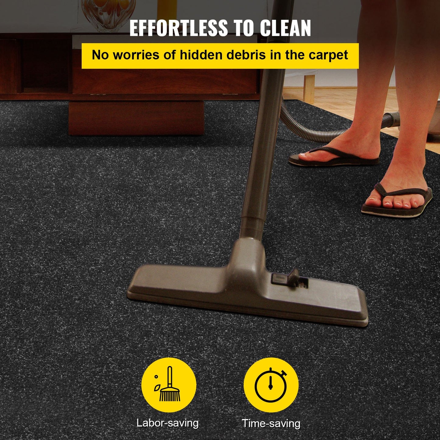 VEVOR Marine Carpet, 6 x 23 ft Boat Carpeting, Charcoal Black Marine Grade Boat Carpet, Indoor/Outdoor Marine Carpeting with Water-proof TPR Backing, Water-proof Carpet Roll for Home, Patio, Porch, De