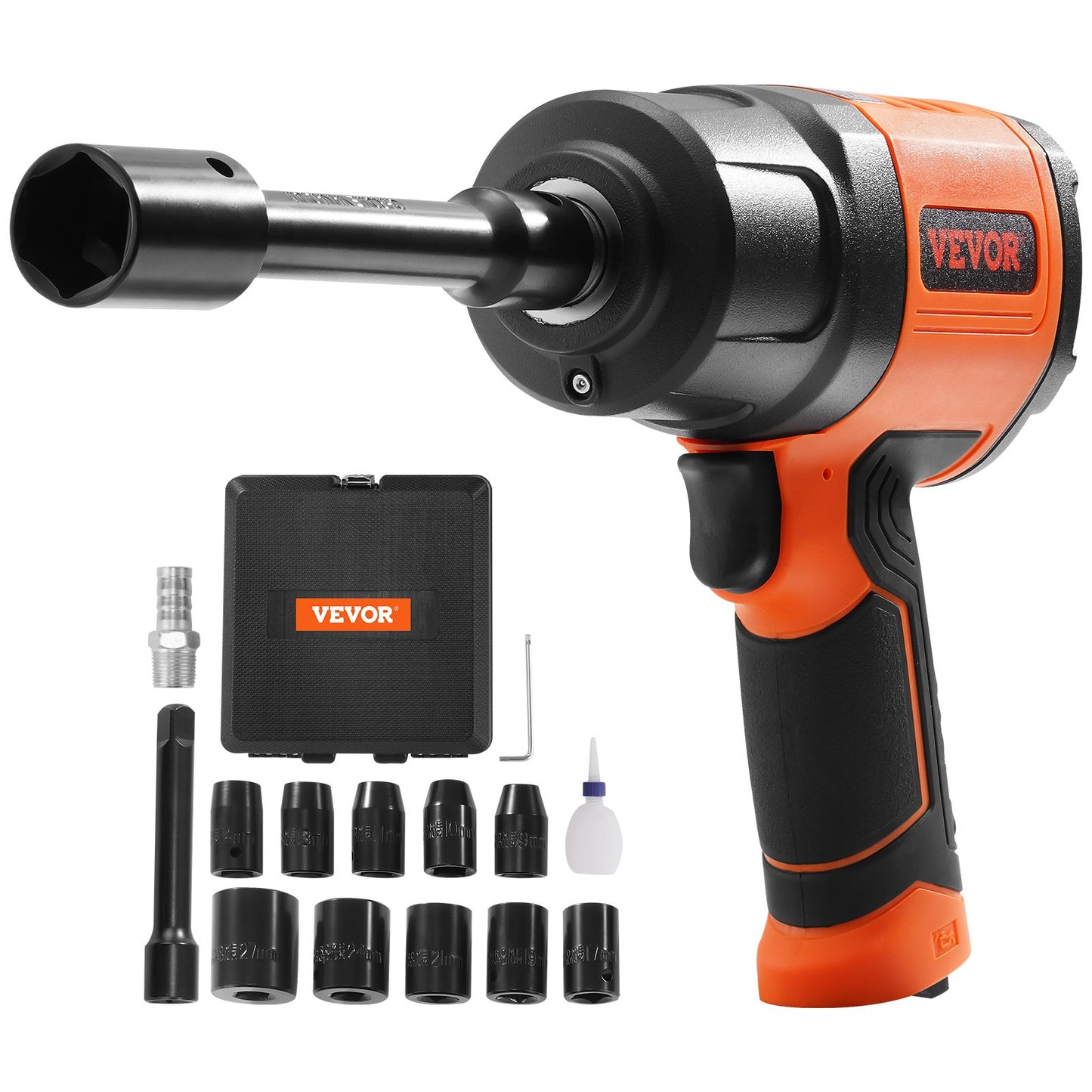 VEVOR 1/2-Inch Air Impact Wrench, High Torque Up to 1400 ft-lbs, Lightweight 4.6 lb Design Pneumatic Impact Gun with 11-PCS 1/2-Inch Drive CR-V Steel Impact Socket Set & Carrying Case