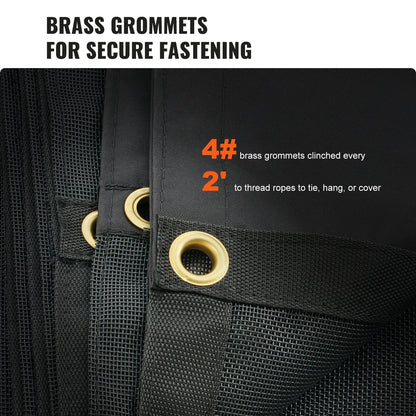 VEVOR Dump Truck Mesh Tarp, 5 x 14 ft, PVC Coated Black Heavy Duty Cover with 5.5" 18oz Double Pocket, Brass Grommets, Reinforced Double Needle Stitch Webbing Fits Manual or Electric Dump Truck System