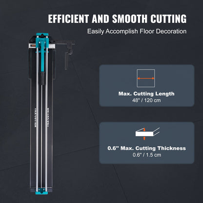 VEVOR Manual Tile Cutter, 1200mm, Porcelain Ceramic Tile Cutter with Tungsten Carbide Cutting Wheel, Infrared Positioning, Anti-Skid Feet, Double Rails for professional installers or beginners
