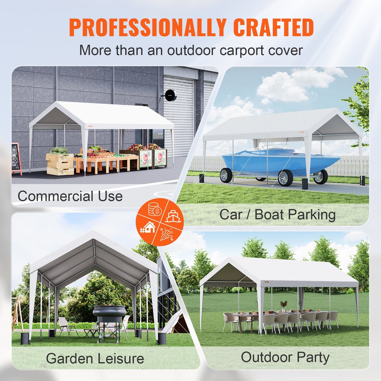 Carport Car Canopy Garage Shelter Tent 10x20ft with 8 Poles for Auto Boats