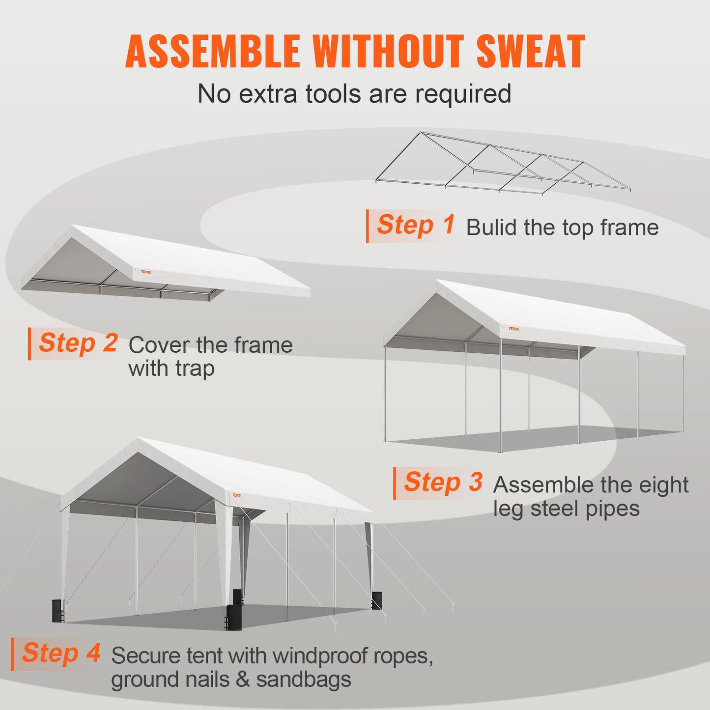 Carport Car Canopy Garage Shelter Tent 10x20ft with 8 Poles for Auto Boats