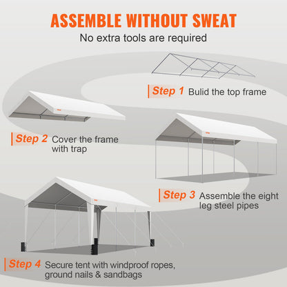 Carport Car Canopy Garage Shelter Tent 10x20ft with 8 Poles for Auto Boats