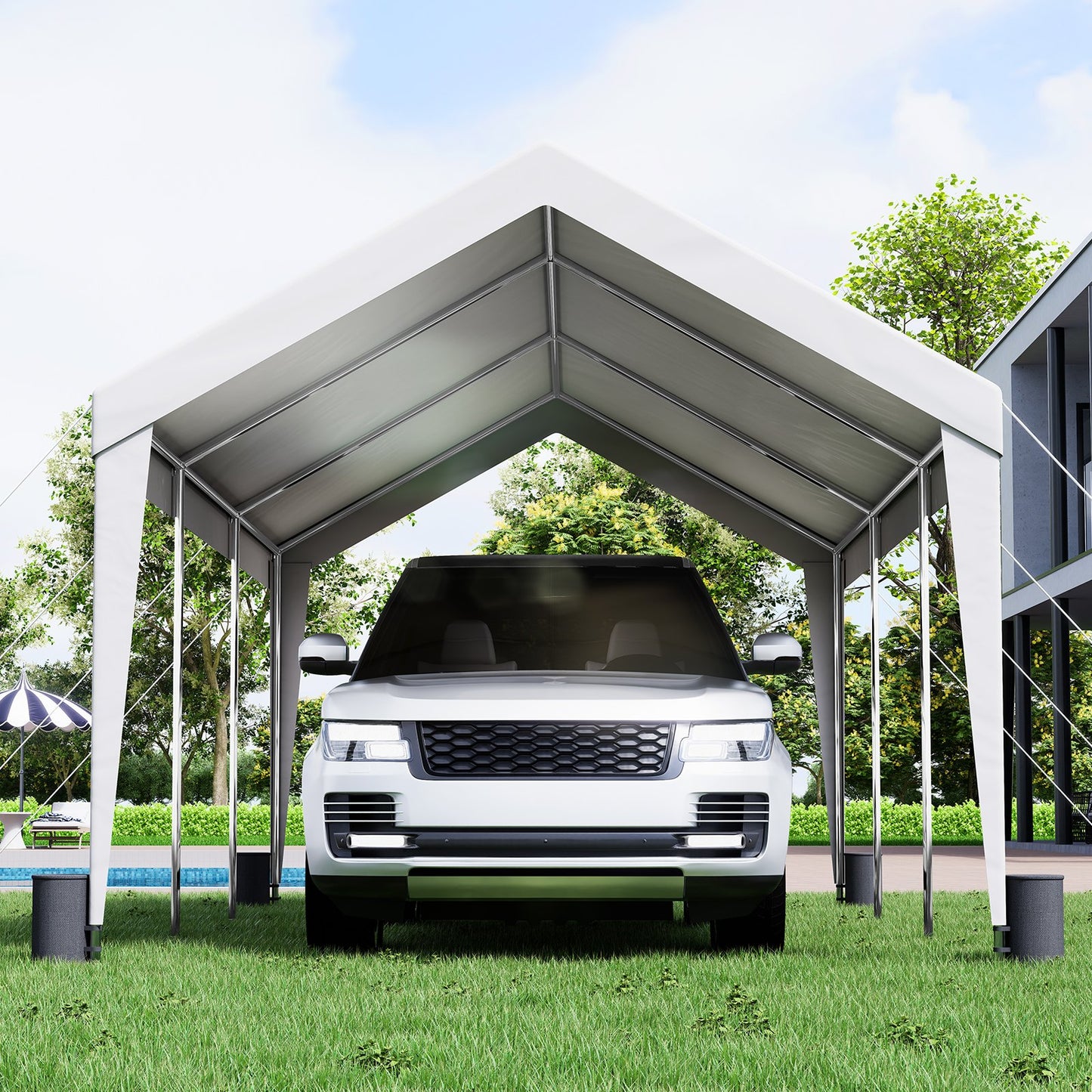 Carport Car Canopy Garage Shelter Tent 10x20ft with 8 Poles for Auto Boats