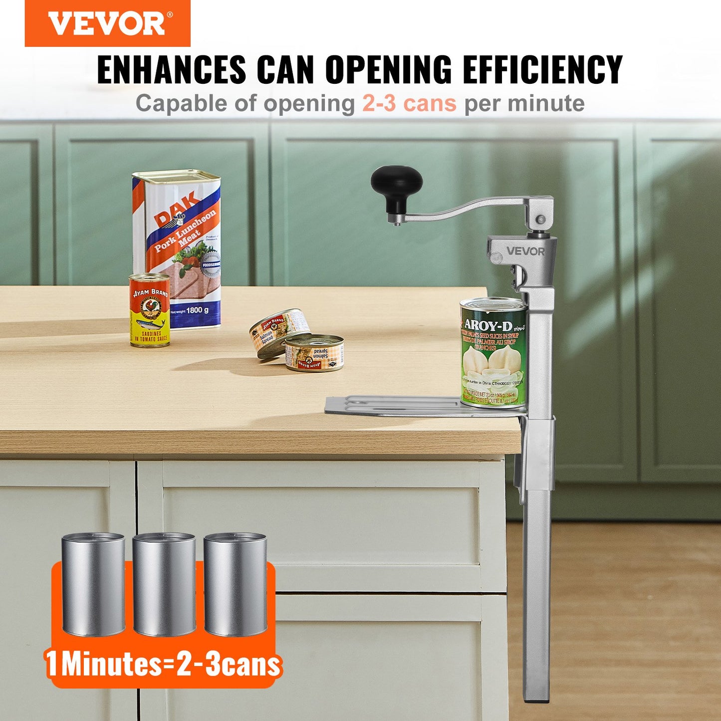 VEVOR Commercial Can Opener, Heavy-Duty Manual Tabletop Cans Opener for Cans Up to 300 mm Height, Height-Adjustable Professional Can Openers Fixed with Screws, for Restaurant, Hotel, and Food Store