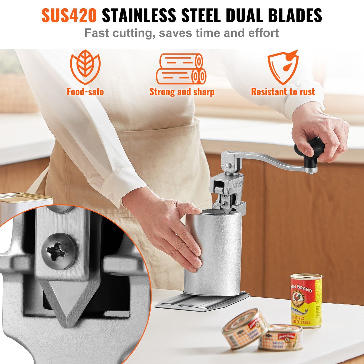 VEVOR Commercial Can Opener, Heavy-Duty Manual Tabletop Cans Opener for Cans Up to 300 mm Height, Height-Adjustable Professional Can Openers Fixed with Screws, for Restaurant, Hotel, and Food Store
