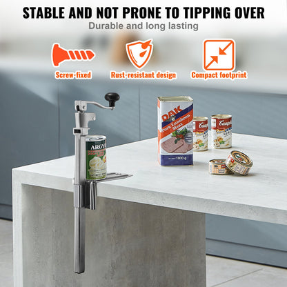 VEVOR Commercial Can Opener, Heavy-Duty Manual Tabletop Cans Opener for Cans Up to 300 mm Height, Height-Adjustable Professional Can Openers with Stainless Steel Blade, for Restaurant & Food Store