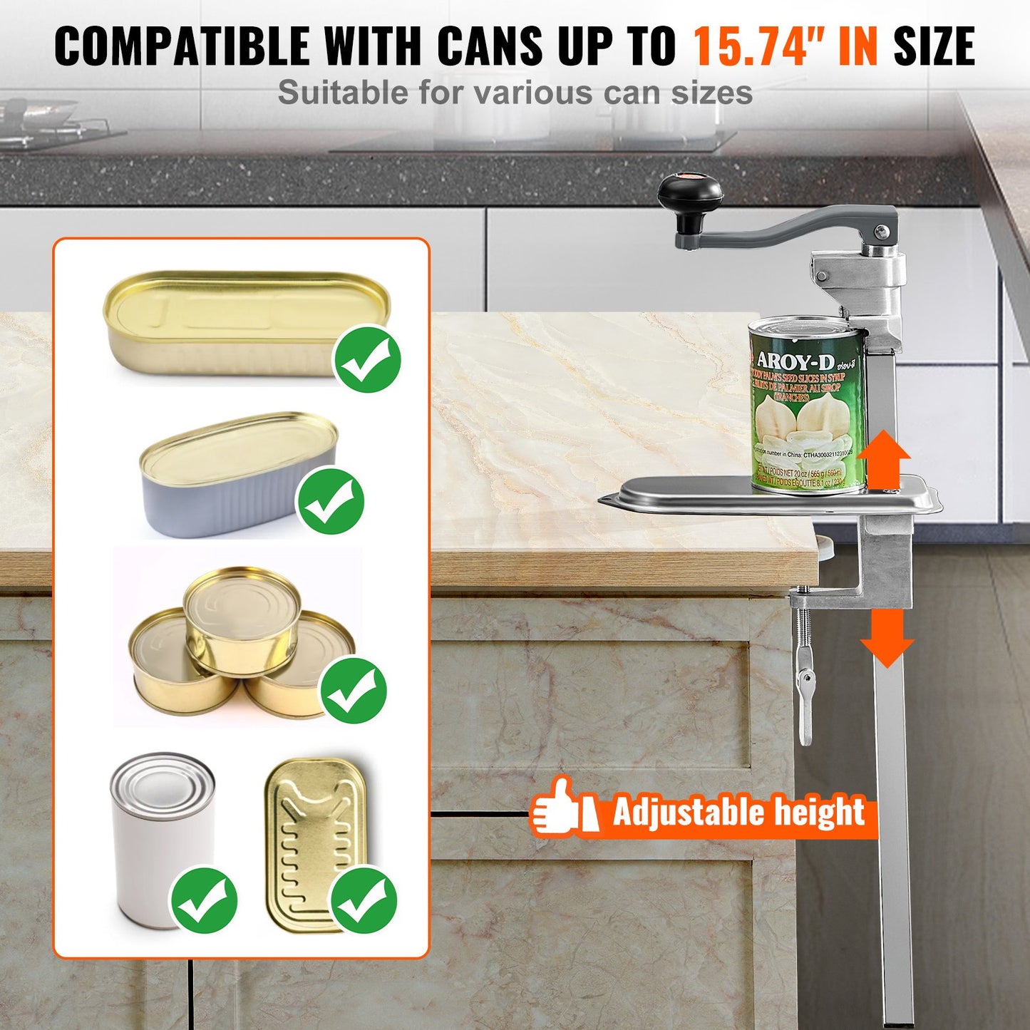 VEVOR Manual Can Opener, Commercial Table Clamp Opener for Large Cans, Heavy Duty Can Opener with Base, Adjustable Height Industrial Jar Opener For Cans Up to 40cm Tall, for Restaurant Hotel Home Bar