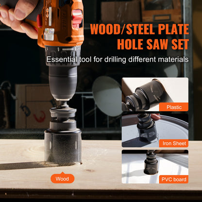 VEVOR Hole Saw Kit, 11 PCS Saw Blades, 2 Drill Bits, 1 Hex Wrench, Bi Metal M42 Hole Saw Set with Carrying Case, General Purpose Size from 3/4" to 3", Ideal for Wood Board, Iron and Plastic Plate
