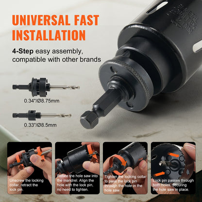 VEVOR Hole Saw Kit, 18 PCS Saw Blades, 6 Drill Bits, 1 Hex Wrench, Bi Metal M42 Hole Saw Set with Carrying Case, General Purpose Size from 3/4" to 4-1/2", Ideal for Wood Board, Iron and Plastic Plate