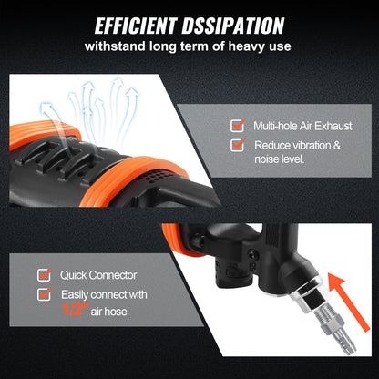 VEVOR 1 Inch Air Impact Wrench, Up to 5175 ft-lbs Beast Reverse Torque Output Pneumatic Impact Gun w/ 8 Inch Extended Anvil for Repairs_nd_aintenance of Heavy Duty Machinery / Semi-Truck / Bus