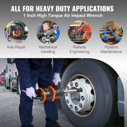 VEVOR 1 Inch Air Impact Wrench, Up to 5175 ft-lbs Beast Reverse Torque Output Pneumatic Impact Gun w/ 8 Inch Extended Anvil for Repairs_nd_aintenance of Heavy Duty Machinery / Semi-Truck / Bus