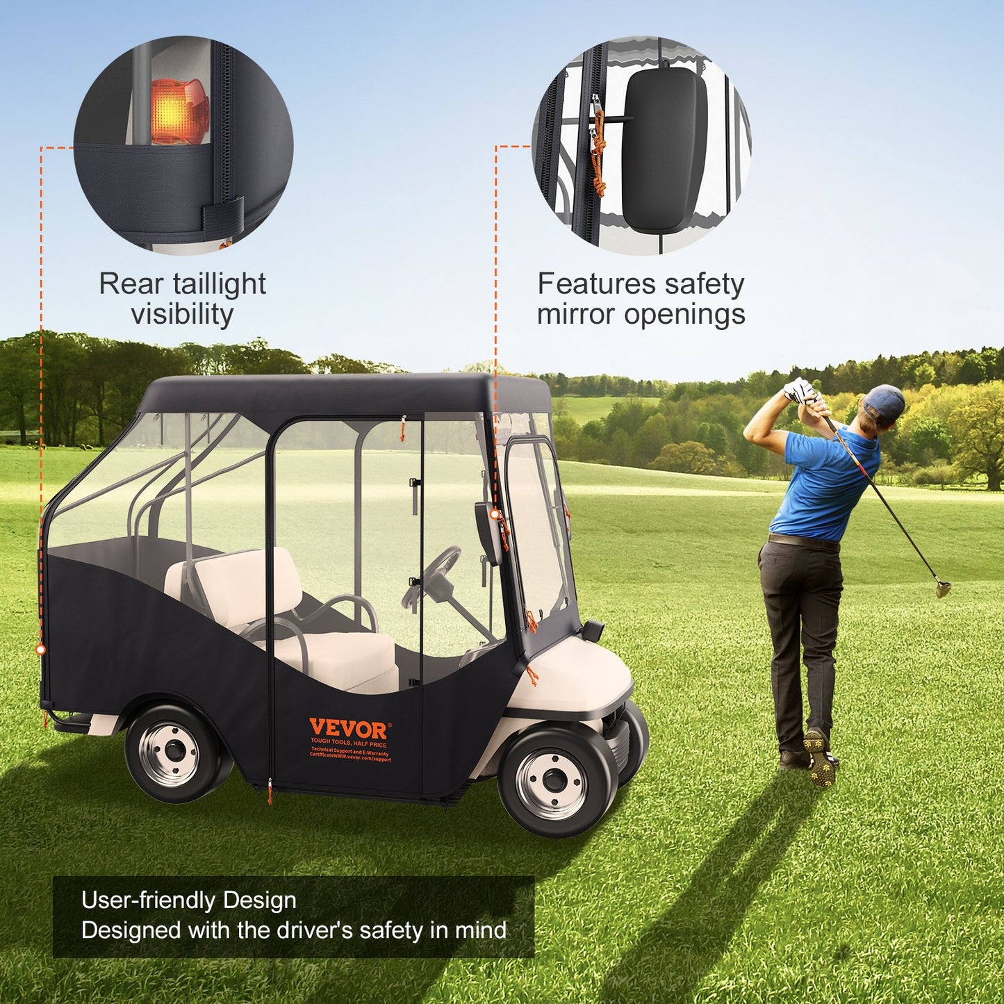 VEVOR Golf Cart Enclosure, 420D Polyester Driving Enclosure with 4-Sided Transparent Windows, 4 Passenger Club Car Covers Universal Fits for Most Brand Carts, Sunproof and Dustproof Outdoor Cart Cover