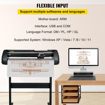 VEVOR Vinyl Cutter, 28inch Paper Feed Cutting Plotter Bundle, Adjustable Force & Speed Vinyl Printer with Powerful Stepper Motors, Signmaster Software Bundle Kit Compatible with Windows System