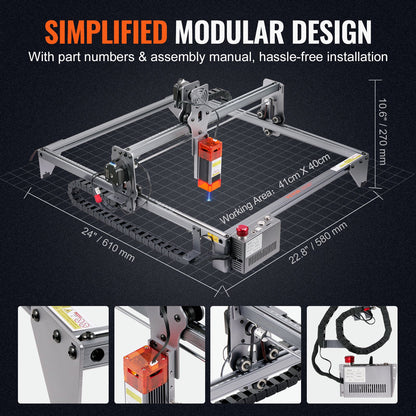 VEVOR Laser Engraver, 5W Output Laser Engraving Machine, 16.1" x 15.7" Large Working Area, 10000mm/min Movement Speed, Compressed Spot with Eye Protection, Laser Cutter for Wood, Metal, Acrylic