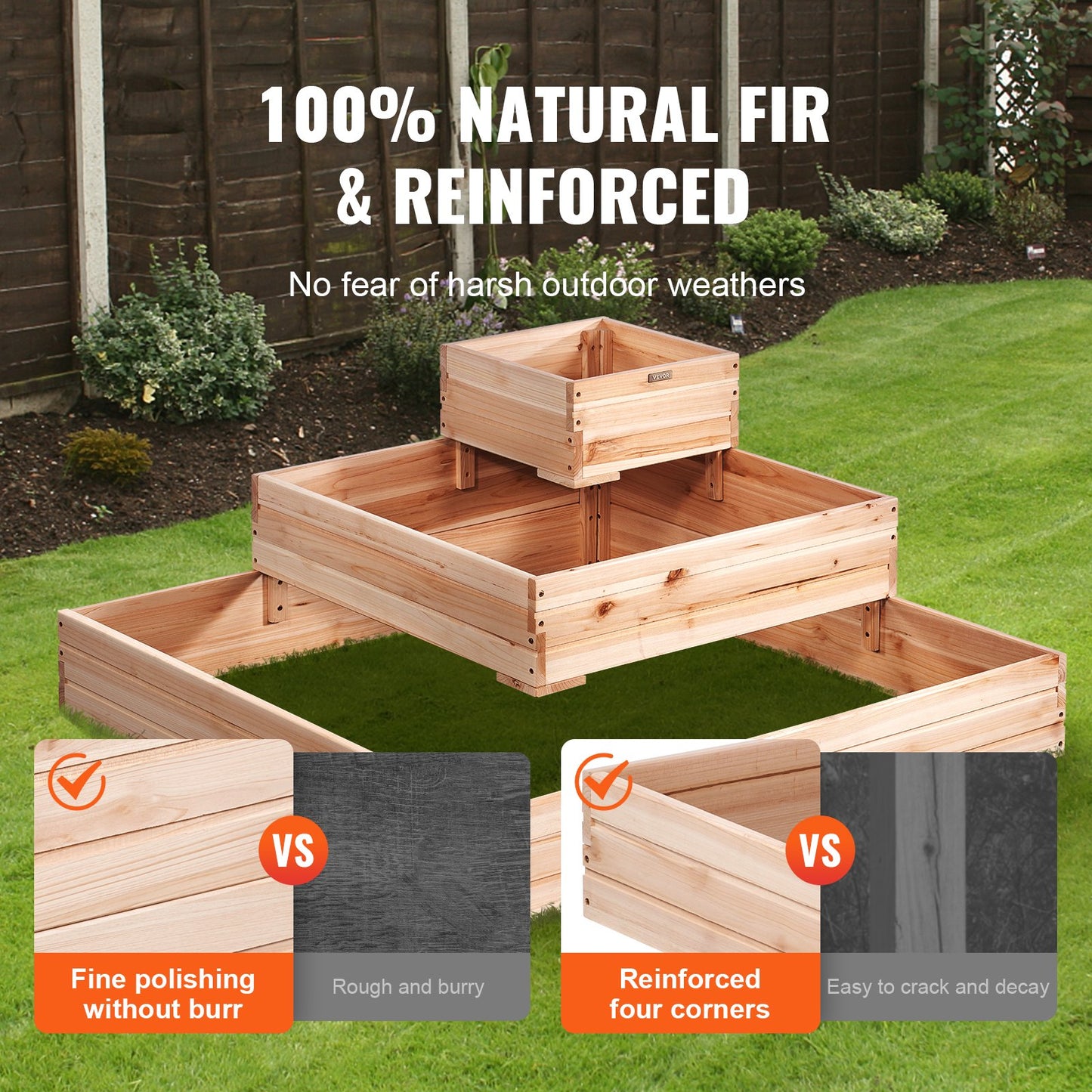 VEVOR Wooden Raised Garden Bed Planter Box 113 x 113 x 51 cm Flower Vegetable Herb