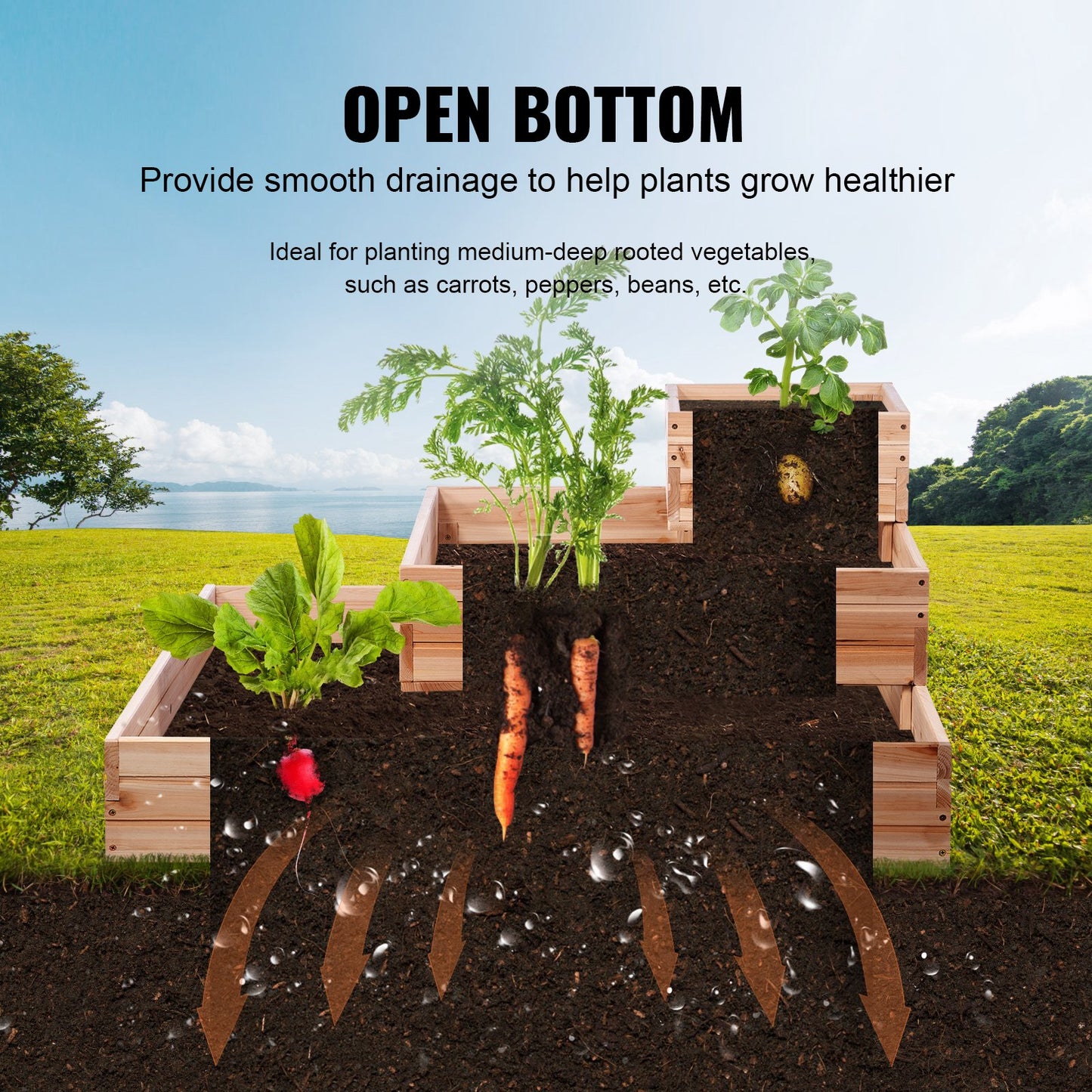 VEVOR Wooden Raised Garden Bed Planter Box 113 x 113 x 51 cm Flower Vegetable Herb