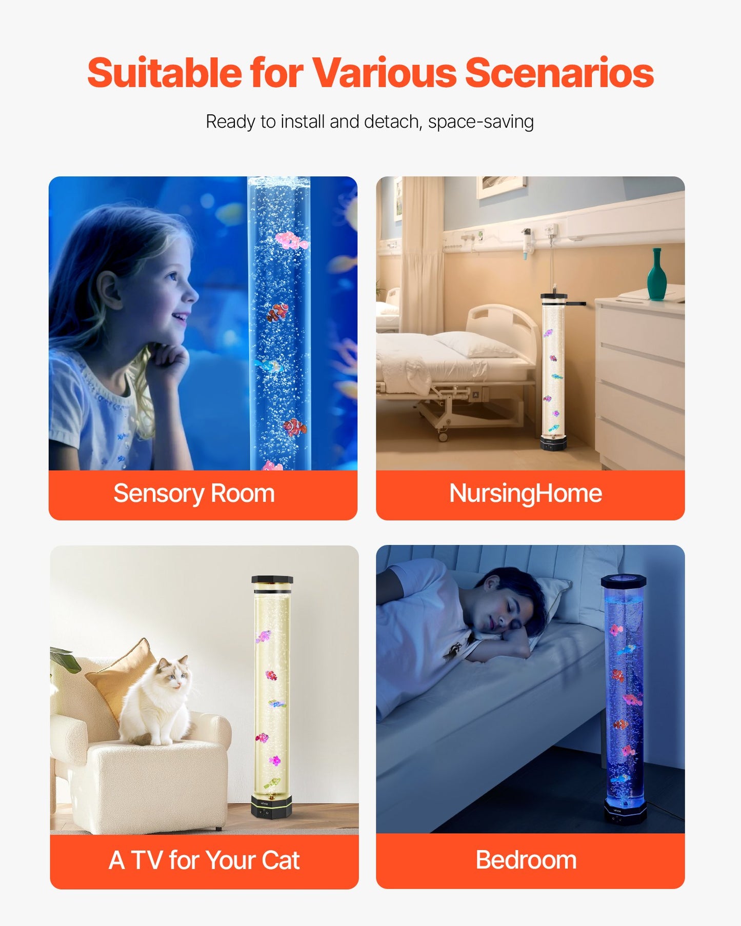 VEVOR Bubble Tube Lamp 16 Color 80 cm Sensory Aquarium Lamp for Relief Calming