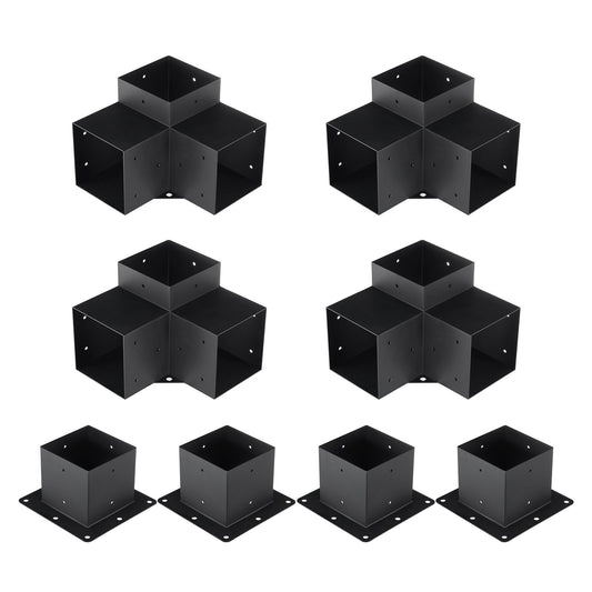 Pergola Bracket Kit 152.4 x 152.4 mm, 8pcs 3-Way Heavy Duty Corner Bracket Woodworks DIY Post Base, Easy Installation Wooden Beams for Gazebos, Patio Pergolas, Log Cabin Outdoor Pergola Hardware