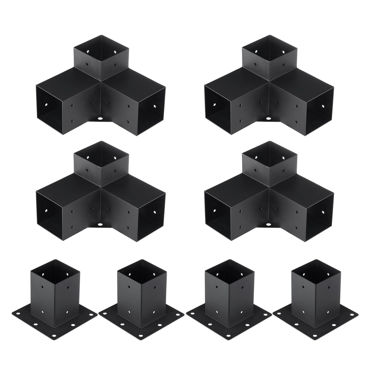 Pergola Bracket Kit 4''x4''(inner 3.6''x3.6''), 8pcs (4pcs 3-Way,4pcs Base) Heavy Duty Corner Bracket Woodworks DIY Post Base Kit, Easy Installation Wooden Beams for Gazebos, Patio Pergolas, Log Cabin Outdoor