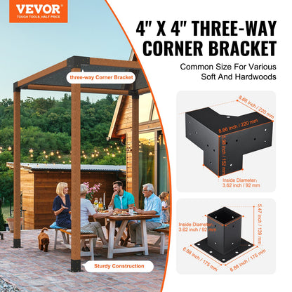 Pergola Bracket Kit 4''x4''(inner 3.6''x3.6''), 8pcs (4pcs 3-Way,4pcs Base) Heavy Duty Corner Bracket Woodworks DIY Post Base Kit, Easy Installation Wooden Beams for Gazebos, Patio Pergolas, Log Cabin Outdoor