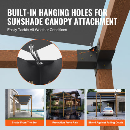 Pergola Bracket Kit 4''x4''(inner 3.6''x3.6''), 8pcs (4pcs 3-Way,4pcs Base) Heavy Duty Corner Bracket Woodworks DIY Post Base Kit, Easy Installation Wooden Beams for Gazebos, Patio Pergolas, Log Cabin Outdoor