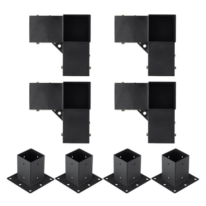 Pergola Bracket Kit 4''x4''(inner 3.6''x3.6''), 8pcs (4pcs 3-Way,4pcs Base) Heavy Duty Corner Bracket Woodworks DIY Post Base Kit, Easy Installation Wooden Beams for Gazebos, Patio Pergolas, Log Cabin Outdoor