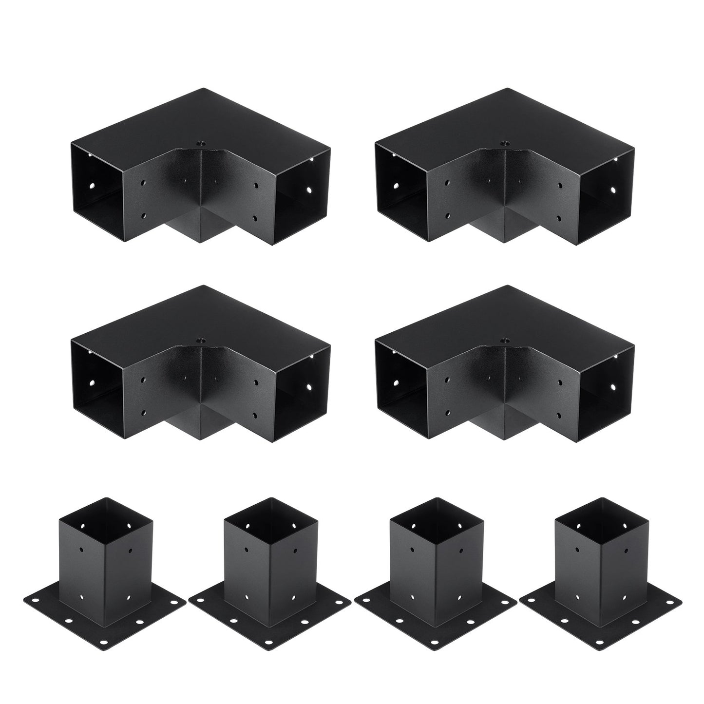 Pergola Bracket Kit 4''x4''(inner 3.6''x3.6''), 8pcs (4pcs 3-Way,4pcs Base) Heavy Duty Corner Bracket Woodworks DIY Post Base Kit, Easy Installation Wooden Beams for Gazebos, Patio Pergolas, Log Cabin Outdoor