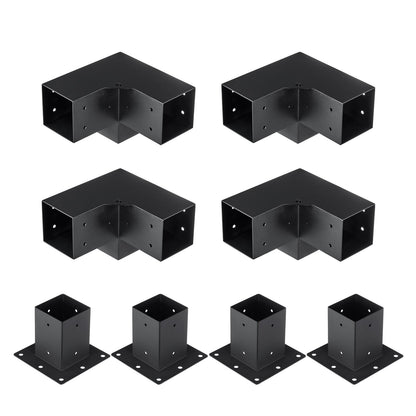 Pergola Bracket Kit 4''x4''(inner 3.6''x3.6''), 8pcs (4pcs 3-Way,4pcs Base) Heavy Duty Corner Bracket Woodworks DIY Post Base Kit, Easy Installation Wooden Beams for Gazebos, Patio Pergolas, Log Cabin Outdoor