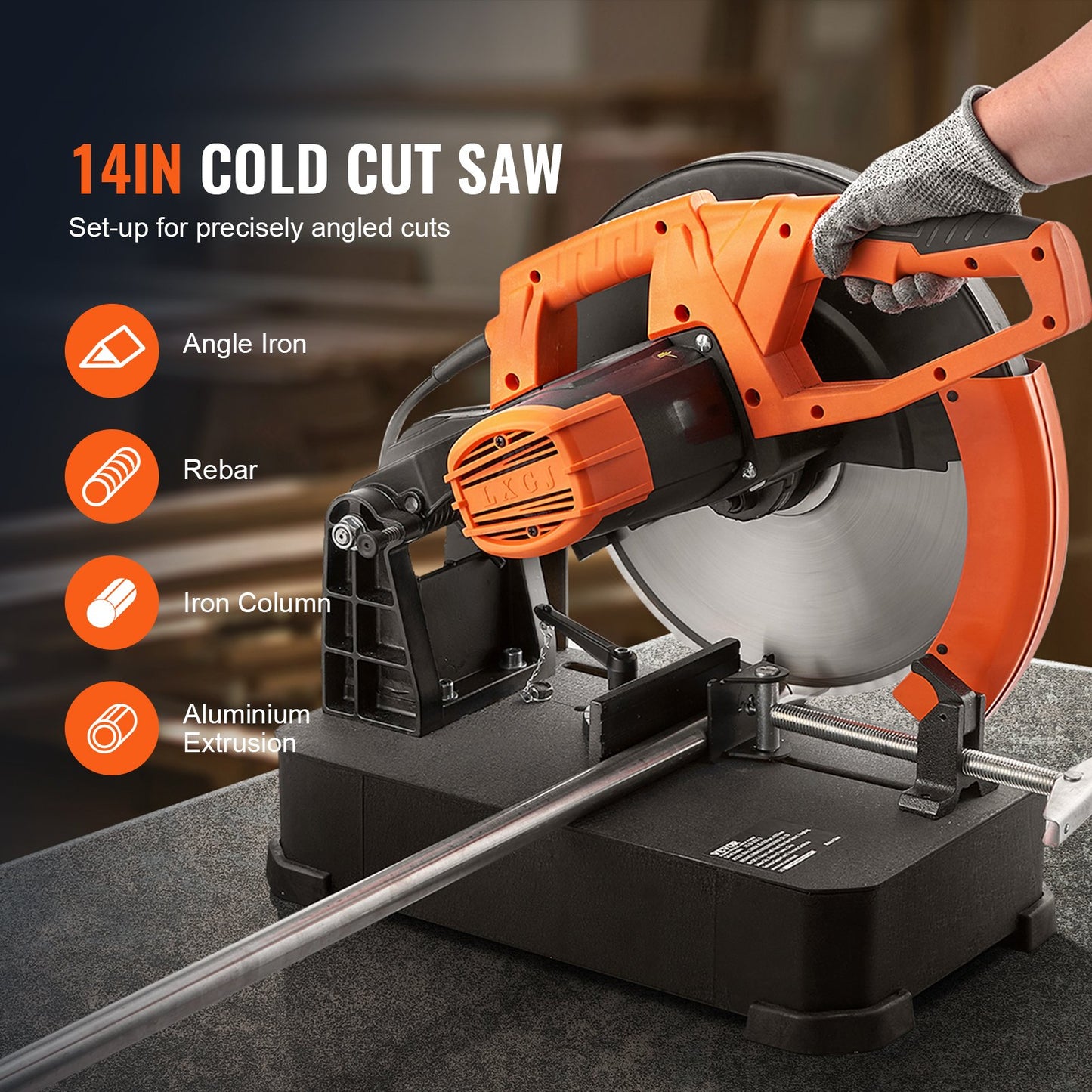 VEVOR Chop Saw, 14"/355mm Blade Diameter Cut Off Saw, 2800W 1200RPM Steel Cutting Machine, Adjustable Dry Cut Chop Saw, Miter Saw for Cutting Metal Cold Cut Saw for Steel/Rebar/Iron/Aluminum