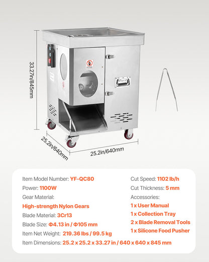 VEVOR Electric Meat Cutter Machine 1100W Commercial Meat Slicer Cutting Machine