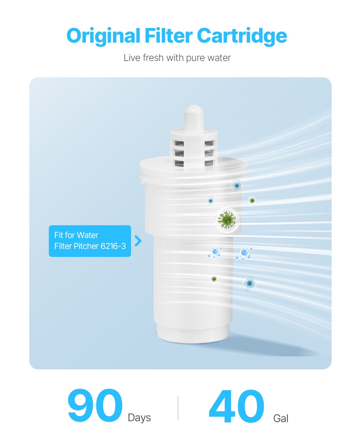 VEVOR Pitcher Water Filters 3-pack Replacements for Water Filter Pitcher 6216