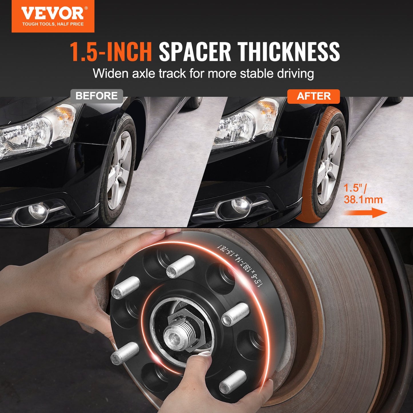 VEVOR 1.5" 6"x5" Wheel Spacers Wheel Adapters 6 Lug Forged Spacer 4 PCS Black
