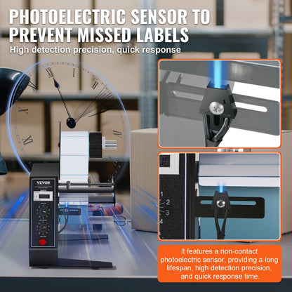 VEVOR Automatic Label Dispenser, Width 15-125 mm, Length 3-150 mm, Automatic Label Stripper Label Separating Machine, Speed Adjustable Label Applicator, Auto Counting 0-999999 for Various Label Sizes