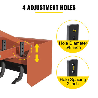 VEVOR Box Blade Shank, 46.4cm Scarifier Shank, 4 Holes Box Scraper Shank, Ripper Shank with Removable Tapered Teeth and Pins, Adjustable Shanks Assembly for Replacement, Digging, Plowing, 4PCS