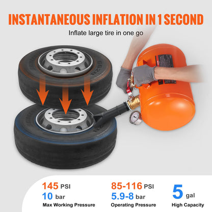 VEVOR Tire Bead Seater, 5 Gal/19L Air Tire Bead Blaster with Pressure Gauge & Handle, 145 PSI Seating Tool Inflator Tank, 85-116 PSI Operating Pressure for Car Truck ATV