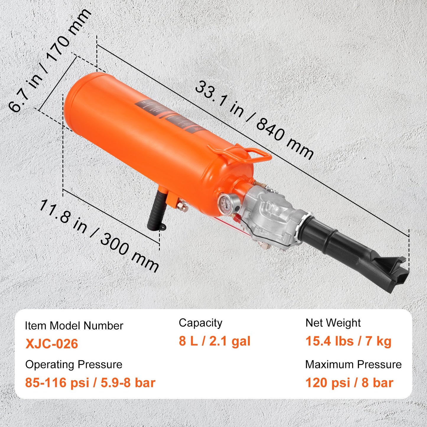 VEVOR Tire Bead Seater, 2.1 Gal/8 L Air Tire Bead Blaster, 120 PSI Handheld Bead Bazooka, Upgraded Portable Tire Inflator Tool, 85-116 PSI Operating Pressure for Tractor Truck ATV Car