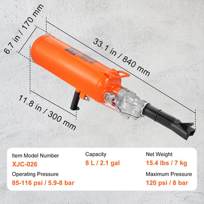 VEVOR Tire Bead Seater, 2.1 Gal/8 L Air Tire Bead Blaster, 120 PSI Handheld Bead Bazooka, Upgraded Portable Tire Inflator Tool, 85-116 PSI Operating Pressure for Tractor Truck ATV Car