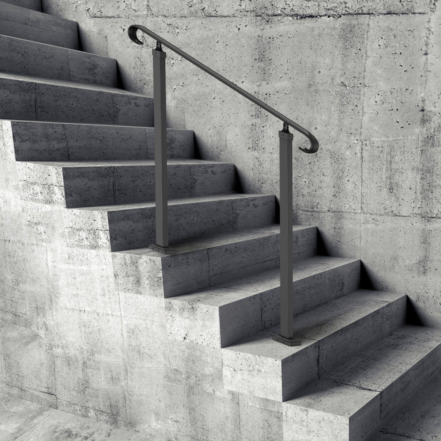VEVOR Handrails for Outdoor Steps, Fit 1-3 Steps Outdoor Stair Railing, Wrought Iron Handrail, Adjustable Front Porch Hand Rail, Black Transitional Hand railings for Concrete Steps or Wooden Stairs