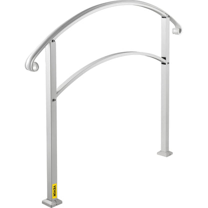 VEVOR 3-Step Handrails for Outdoor Steps Fits 1 or 3 Steps Matte White Stair Rail Wrought Iron Handrail with Installation Kit Hand Rails for Outdoor Step
