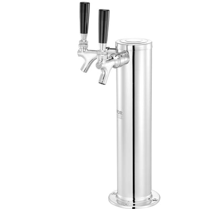 VEVOR Kegerator Tower Kit, Dual Taps Beer Conversion Kit, Stainless Steel Keg Beer Tower Dispenser with Dual Gauge W21.8 Regulator & A-System Keg Coupler, Beer Drip Tray for Party Home
