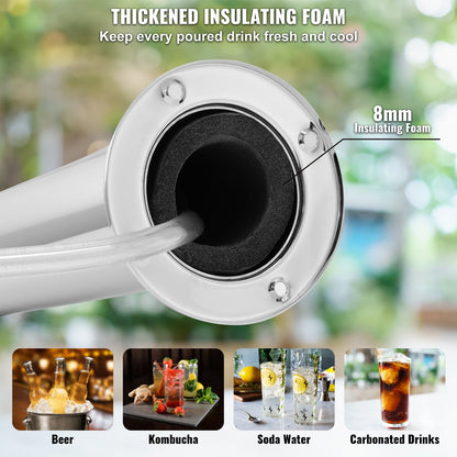 VEVOR Triple Taps Draft Beer Tower Dispenser, Stainless Steel Keg Beer Tower, Kegerator Tower Kit with Pre-Assembled Tubing and Self-Closing Faucet Shanks for Party, Bar, Pub, Restaurant