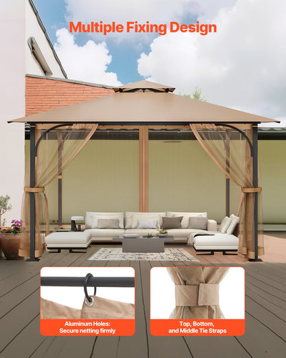 Gazebo Netting Replacement, Fit Most 10 x 10 x 7 FT Gazebo Curtain, Outdoor Garden Net, 4-Panel Sidewall Mesh Net, Patio Midge Netting with Double Zipper, Canopy Screen (Netting Only)